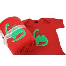 Boys Personalised Baby Vest & Fleece Blanket with Dinosaur Applique